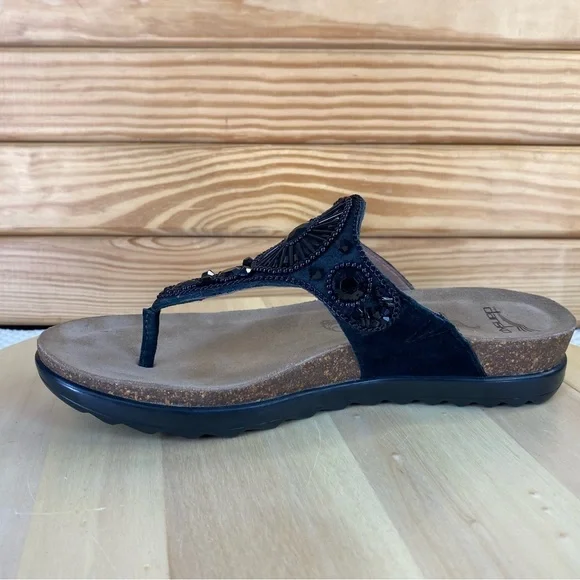 Dansko Womens Slide Sandals Pamela 38 EUR Black Leather Beaded Thong Summer Shoe - Picture 11 of 11